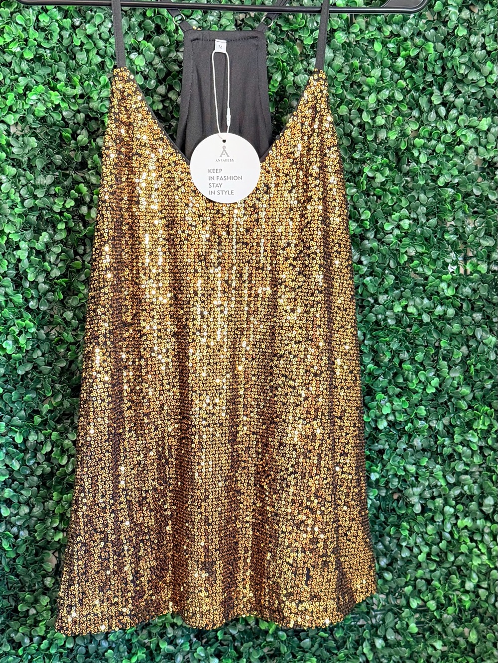 Gold Sequin Tank Top with Thin Straps